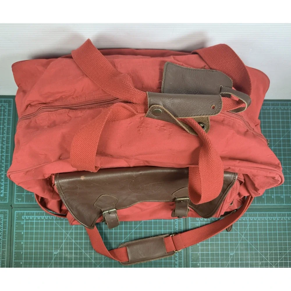 Vintage American Express Country Store Red Canvas Leather Duffel Travel Bag